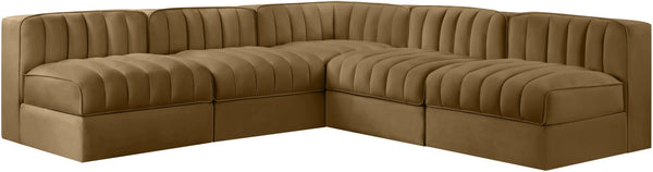 Meridian Furniture Rummi Five Piece Modular Sectional Channel Tufted Saddle Velvet Contemporary Living 660Saddle-Sec5A