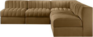 Meridian Furniture Rummi Five Piece Modular Sectional Channel Tufted Saddle Velvet Contemporary Living 660Saddle-Sec5A