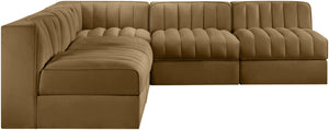 Meridian Furniture Rummi Five Piece Modular Sectional Channel Tufted Saddle Velvet Contemporary Living 660Saddle-Sec5A