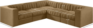 Meridian Furniture Rummi Five Piece Modular Sectional Velvet Performance Fabric Channel Tufted Sofa 660Saddle-Sec5B