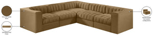 Meridian Furniture Rummi Five Piece Modular Sectional Velvet Performance Fabric Channel Tufted Sofa 660Saddle-Sec5B