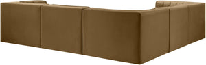Meridian Furniture Rummi Five Piece Modular Sectional Velvet Performance Fabric Channel Tufted Sofa 660Saddle-Sec5B