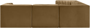 Meridian Furniture Rummi Five Piece Modular Sectional Velvet Performance Fabric Channel Tufted Sofa 660Saddle-Sec5B