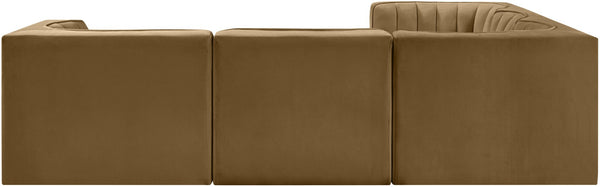 Meridian Furniture Rummi Five Piece Modular Sectional Velvet Performance Fabric Channel Tufted Sofa 660Saddle-Sec5B