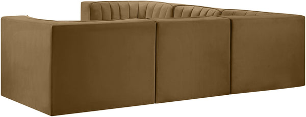 Meridian Furniture Rummi Five Piece Modular Sectional Velvet Performance Fabric Channel Tufted Sofa 660Saddle-Sec5B