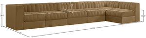 Meridian Furniture Rummi Six Piece Modular Sectional Saddle Velvet Channel Tufted Stain Resistant Sofa 660Saddle-Sec6E
