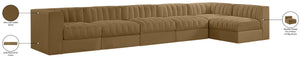 Meridian Furniture Rummi Six Piece Modular Sectional Saddle Velvet Channel Tufted Stain Resistant Sofa 660Saddle-Sec6E