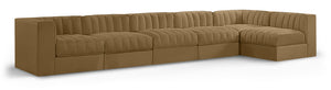 Meridian Furniture Rummi Six Piece Modular Sectional Saddle Velvet Channel Tufted Stain Resistant Sofa 660Saddle-Sec6E