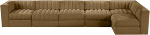 Meridian Furniture Rummi Six Piece Modular Sectional Saddle Velvet Channel Tufted Stain Resistant Sofa 660Saddle-Sec6E