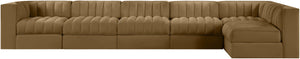 Meridian Furniture Rummi Six Piece Modular Sectional Saddle Velvet Channel Tufted Stain Resistant Sofa 660Saddle-Sec6E