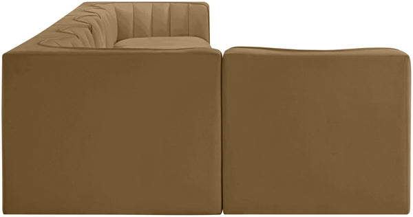 Meridian Furniture Rummi Six Piece Modular Sectional Saddle Velvet Channel Tufted Stain Resistant Sofa 660Saddle-Sec6E