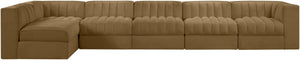 Meridian Furniture Rummi Six Piece Modular Sectional Saddle Velvet Channel Tufted Stain Resistant Sofa 660Saddle-Sec6E