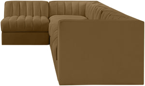 Meridian Furniture Rummi Six Piece Modular Sectional Saddle Velvet Channel Tufted Stain Resistant Sofa 660Saddle-Sec6E