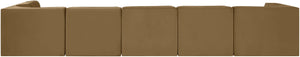 Meridian Furniture Rummi Six Piece Modular Sectional Saddle Velvet Channel Tufted Stain Resistant Sofa 660Saddle-Sec6E
