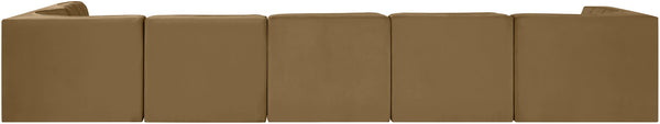 Meridian Furniture Rummi Six Piece Modular Sectional Saddle Velvet Channel Tufted Stain Resistant Sofa 660Saddle-Sec6E