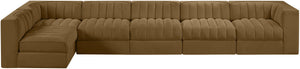 Meridian Furniture Rummi Six Piece Modular Sectional Saddle Velvet Channel Tufted Stain Resistant Sofa 660Saddle-Sec6E