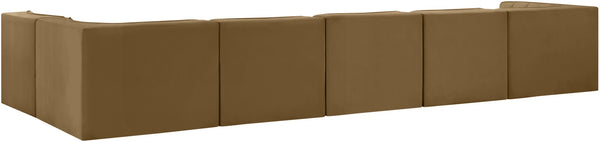 Meridian Furniture Rummi Six Piece Modular Sectional Saddle Velvet Channel Tufted Stain Resistant Sofa 660Saddle-Sec6E