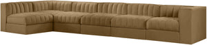 Meridian Furniture Rummi Six Piece Modular Sectional Saddle Velvet Channel Tufted Stain Resistant Sofa 660Saddle-Sec6E