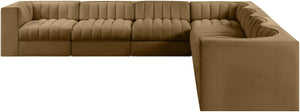 Meridian Furniture Rummi Seven Piece Modular Sectional Saddle Velvet Channel Tufted Living Room Sofa 660Saddle-Sec7A