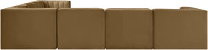 Meridian Furniture Rummi Seven Piece Modular Sectional Saddle Velvet Channel Tufted Living Room Sofa 660Saddle-Sec7A