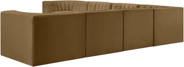 Meridian Furniture Rummi Seven Piece Modular Sectional Saddle Velvet Channel Tufted Living Room Sofa 660Saddle-Sec7A