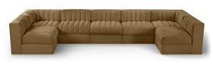 Meridian Furniture Rummi Seven Piece Modular Sectional Channel Tufted Velvet Performance Fabric Seating 660Saddle-Sec7B