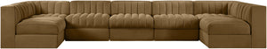 Meridian Furniture Rummi Seven Piece Modular Sectional Channel Tufted Velvet Performance Fabric Seating 660Saddle-Sec7B