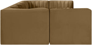 Meridian Furniture Rummi Seven Piece Modular Sectional Channel Tufted Velvet Performance Fabric Seating 660Saddle-Sec7B