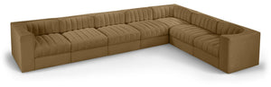 Meridian Furniture Rummi Seven Piece Modular Sectional with Channel Tufted Saddle Velvet Performance Fabric 660Saddle-Sec7C