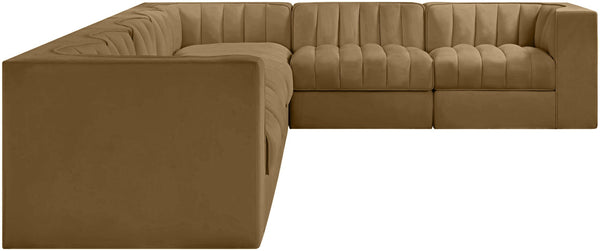Meridian Furniture Rummi Seven Piece Modular Sectional with Channel Tufted Saddle Velvet Performance Fabric 660Saddle-Sec7C