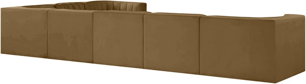 Meridian Furniture Rummi Seven Piece Modular Sectional with Channel Tufted Saddle Velvet Performance Fabric 660Saddle-Sec7C