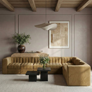 Meridian Furniture Rummi Seven Piece Modular Sectional with Channel Tufted Saddle Velvet Performance Fabric 660Saddle-Sec7C