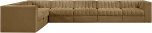 Meridian Furniture Rummi Seven Piece Modular Sectional with Channel Tufted Saddle Velvet Performance Fabric 660Saddle-Sec7C