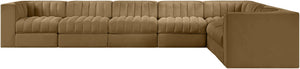 Meridian Furniture Rummi Seven Piece Modular Sectional with Channel Tufted Saddle Velvet Performance Fabric 660Saddle-Sec7C