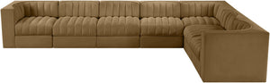 Meridian Furniture Rummi Seven Piece Modular Sectional with Channel Tufted Saddle Velvet Performance Fabric 660Saddle-Sec7C