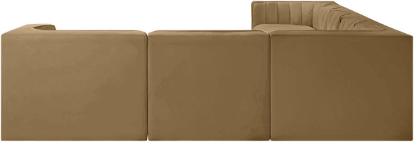 Meridian Furniture Rummi Seven Piece Modular Sectional with Channel Tufted Saddle Velvet Performance Fabric 660Saddle-Sec7C