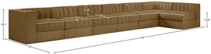 Meridian Furniture Rummi Seven Piece Modular Sectional Channel Tufted Velvet Performance Fabric Sofa 660Saddle-Sec7D