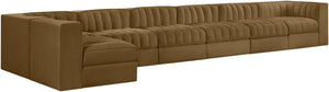 Meridian Furniture Rummi Seven Piece Modular Sectional Channel Tufted Velvet Performance Fabric Sofa 660Saddle-Sec7D