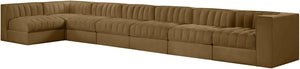 Meridian Furniture Rummi Seven Piece Modular Sectional Channel Tufted Velvet Performance Fabric Sofa 660Saddle-Sec7D