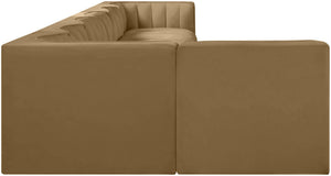 Meridian Furniture Rummi Seven Piece Modular Sectional Channel Tufted Velvet Performance Fabric Sofa 660Saddle-Sec7D