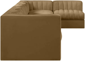Meridian Furniture Rummi Seven Piece Modular Sectional Channel Tufted Velvet Performance Fabric Sofa 660Saddle-Sec7D