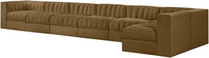 Meridian Furniture Rummi Seven Piece Modular Sectional Channel Tufted Velvet Performance Fabric Sofa 660Saddle-Sec7D