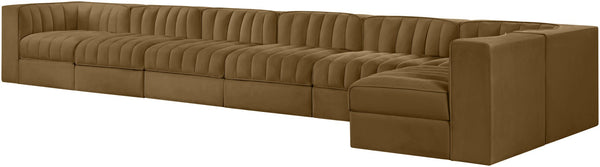 Meridian Furniture Rummi Seven Piece Modular Sectional Channel Tufted Velvet Performance Fabric Sofa 660Saddle-Sec7D
