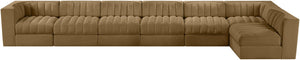 Meridian Furniture Rummi Seven Piece Modular Sectional Channel Tufted Velvet Performance Fabric Sofa 660Saddle-Sec7D