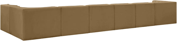Meridian Furniture Rummi Seven Piece Modular Sectional Channel Tufted Velvet Performance Fabric Sofa 660Saddle-Sec7D