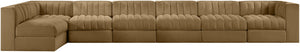 Meridian Furniture Rummi Seven Piece Modular Sectional Channel Tufted Velvet Performance Fabric Sofa 660Saddle-Sec7D