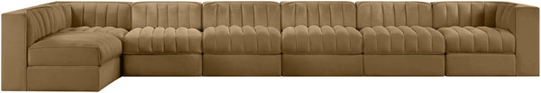 Meridian Furniture Rummi Seven Piece Modular Sectional Channel Tufted Velvet Performance Fabric Sofa 660Saddle-Sec7D