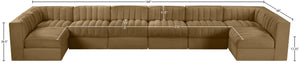 Meridian Furniture Rummi Eight Piece Channel Tufted Velvet Modular Sectional for Open Living Spaces 660Saddle-Sec8A