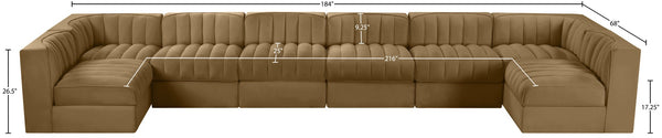 Meridian Furniture Rummi Eight Piece Channel Tufted Velvet Modular Sectional for Open Living Spaces 660Saddle-Sec8A