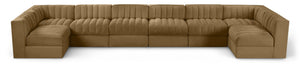 Meridian Furniture Rummi Eight Piece Channel Tufted Velvet Modular Sectional for Open Living Spaces 660Saddle-Sec8A